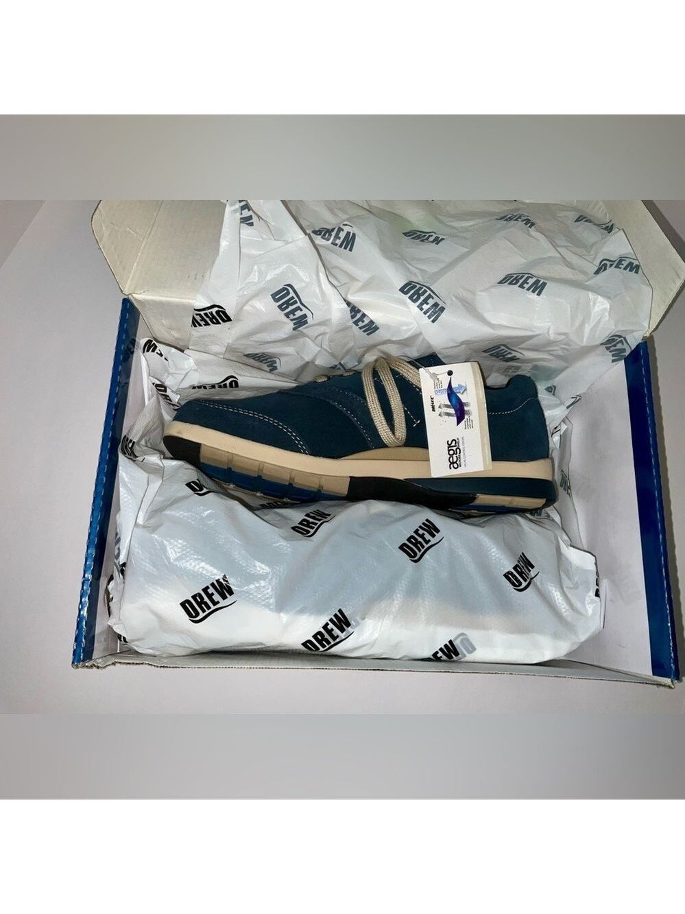 Drew Columbia Navy Suede Oxford lace up shoe in 7W - new with box‎ (wide width)